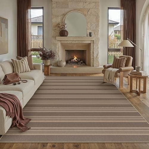 PureCozy Striped Easy Jute Rug 8x10 Nature Living Room Carpet Washable Non Slip Bedroom Rug Farmhouse Neutral Non Shedding Indoor Outdoor Large Carpet for Dining Room Under Table Office