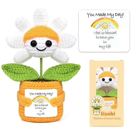 Sizobi Christmas Birthday Gifts for Mom Dad from Daughter Son, Handmade Crochet Mini Daisy Thank You Gift for Women Men, Stocking Stuffers Appreciation Gifts for Coworker Boss Friend Teacher