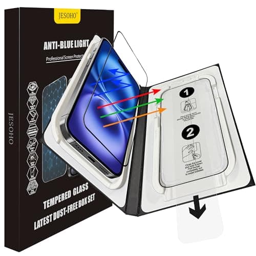 JESOHO Screen Protector for iPhone 15/16(6.1 inches) Blue Light Blocking, Military-Grade Shatterproof HD Tempered Glass with Easy Installation Tray,Touch Sensitive, 9H Hardness, Anti-Scratch 2 Pack