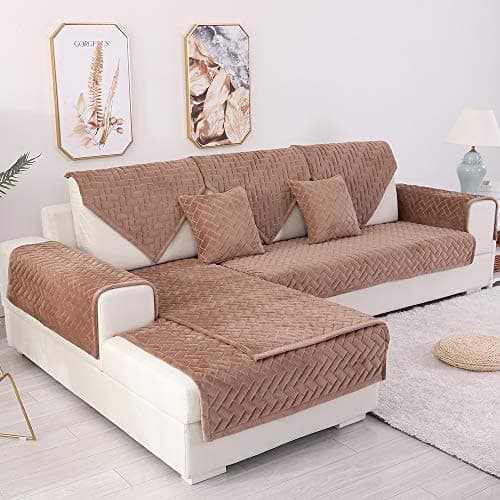 TEWENE Sofa Cover, Velvet Couch Cover Anti-Slip Sectional Couch Covers Sofa Slipcover for Dogs Cats Pet Love Seat Recliner Cover Coffee 36''x63''(Only 1 Piece/Not All Set)