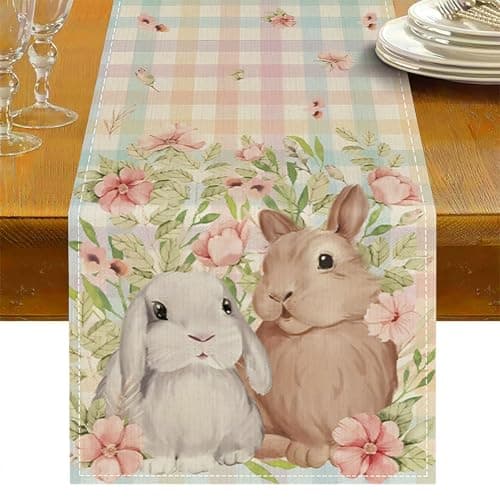 Oeyliz Easter Table Runner Bunny Rabbit Easter Kitchen Dining Table Decoration Table Runners 13x72 Inches Spring Table Runners Table Decoration for Home Party Decor Multicolors