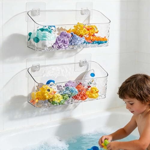 UNIKON Bath Toy Storage Holder Bathtub Toy Organizer, Large Capacity Shower Caddy for Bathroom, Clear Wave, 2 Pack