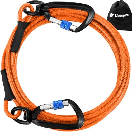 Libbipaw Dog Tie Out Cable 25FT Heavy Duty Chew Proof, Tangle-Free Runner with 360° Swivels & Locking Clip for Large Dogs Up to 250LBS - Rust Proof Leash for Yard, Camping, Outside (Orange 25FT)