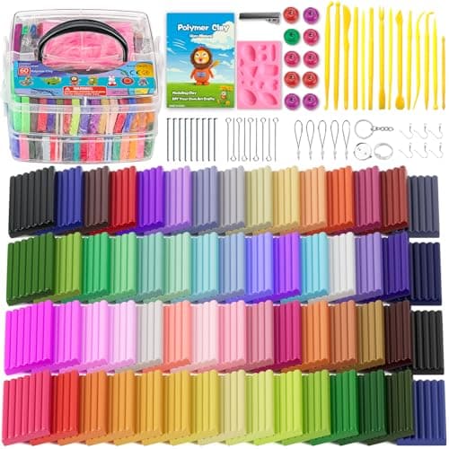 CiaraQ Polymer Clay Starter kit, Oven Bake Modeling Clay with Sculpting Tools, 60 Colors, 3.24 lb
