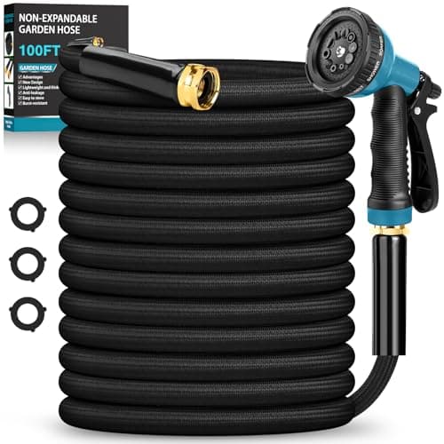 BAZOLOTA Garden Hose 100FT Non-Expanding, Lightweight Hose With 10-Function Nozzle, Leak-Proof, No-Knot, Easy to Carry, Wear-Resistant, Sturdy 3/4GHT Flexible Water Hose for Yard Garden Outdoor