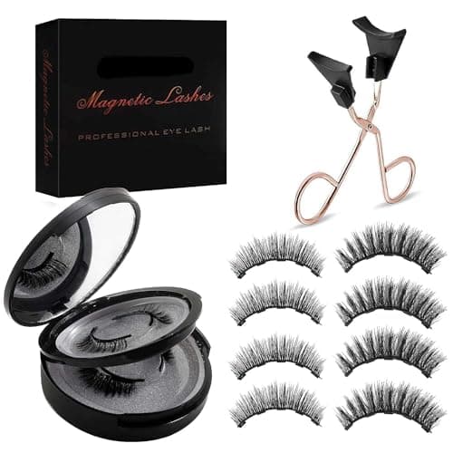 Magnetic Eyelashes, No Glue Magnetic Eyelashes - 4 Pair Natural Look, Lightweight & Waterproof False Lashes, Easy Application Without Eyeliner (Black)