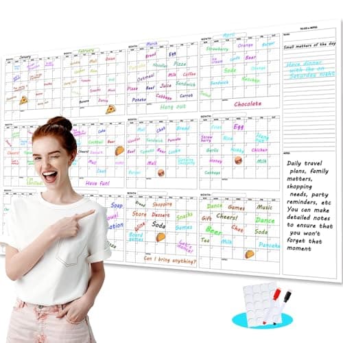 Large Dry Erase Calendar for Wall - 12-Month Undated Wall Calendar Dry Erase, 34" x 60", Reusable Yearly Calendar with Two Markers, Great Layout Dry Erase Wall Calendar for Home School or Office