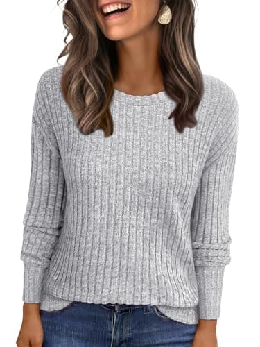 ANRABESS Women Long Sleeve Shirts Business Casual Tunic Tops Fall Lightweight Sweaters Dressy Blouses 2025 Fashion Outfits Grey Small