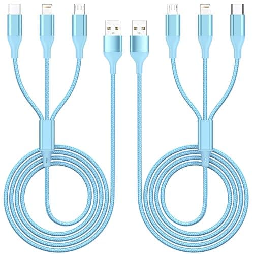 3 in 1 Multi Charging Cable for Multiple Devices Fast Charge 2Pack 4FT Blue