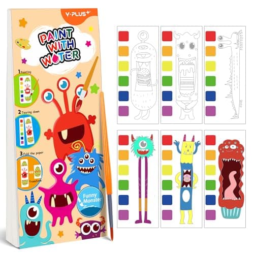 YPLUS Pocket Paint with Water Book for Toddler, Art Activities Craft Toys Watercolor Painting Paper for Kids, Gift for Kids Ages 1-3, 2-4, 4-6,Drawing with Brush - Monsters