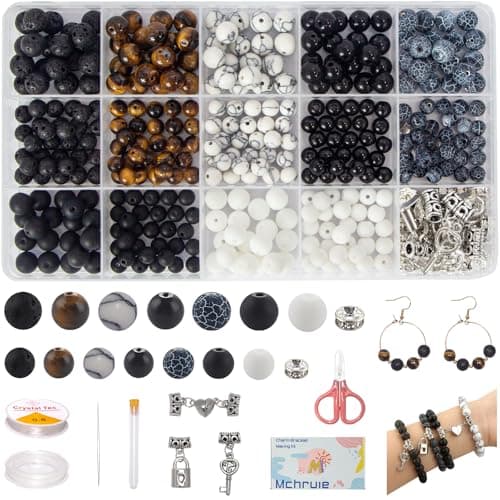 Mchruie Stone Beads for Jewelry Making, Charm Bracelet Making Kit, 450Pcs Beads for Bracelets Making Kit DIY Magnetic Bracelets for Couples Lovers
