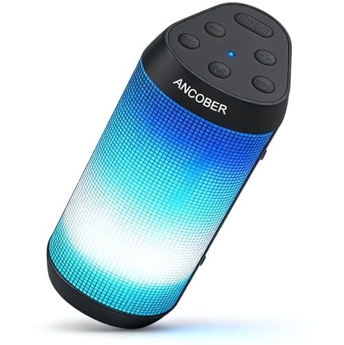ANCOBER Portable Wireless Bluetooth Speaker with HD Powerful Stereo Sound, 8 Cool LED Light Modes, IPX4 Waterproof, 30H Playtime, TWS Pairing, BT5.3 with AUX-in, for Outdoor/Home/Party, Ideal Gift
