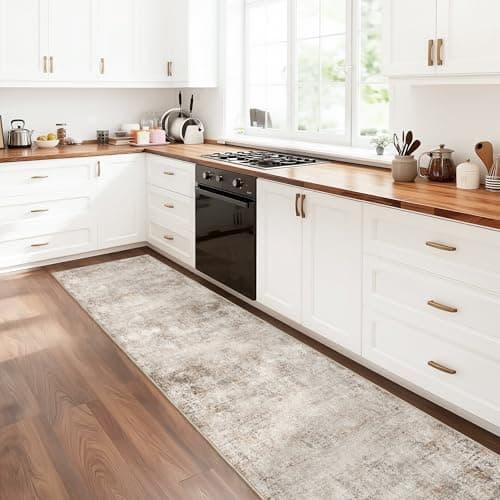 Ruicharm Non-Slip Runner Rugs for Hallway: 2x8 Washable Long Rug for Entryway Kitchen Bathroom Bedroom Indoor - Modern Abstract Home Decor Mat Carpet - Sandstone Beige Gray