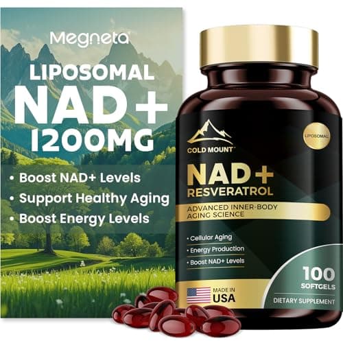 MEGNETA Liposomal NAD+ Supplement 1200mg with Trans Resveratrol - Boost NAD+ Levels, Energy & Anti-Aging Support - Vegan, 100 Softgels