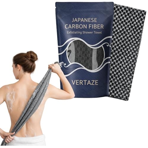 Vertaze Premium Japanese Exfoliating Shower Towel, Carbon Fiber Extra Rough Body Scrubber, Extra Long Back Washcloth for Men and Women, 2-in-1 face and Body Scrub for All Skin Types, Rip-Resistant