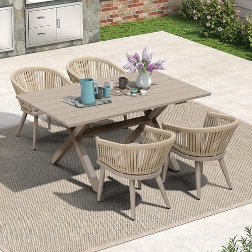 PURPLE LEAF 5 Pieces Outdoor Dining Set with Cushion PE Rattan, Champagne