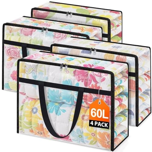 EdenDwell Clear Under Bed Storage Containers - 4 Pack Large Capacity Clothes Storage Bags with Lid & Sturdy Handles, Foldable Moving Bags, Clothing Organizer Totes for Bedding, Comforter, Sheet(60 L)