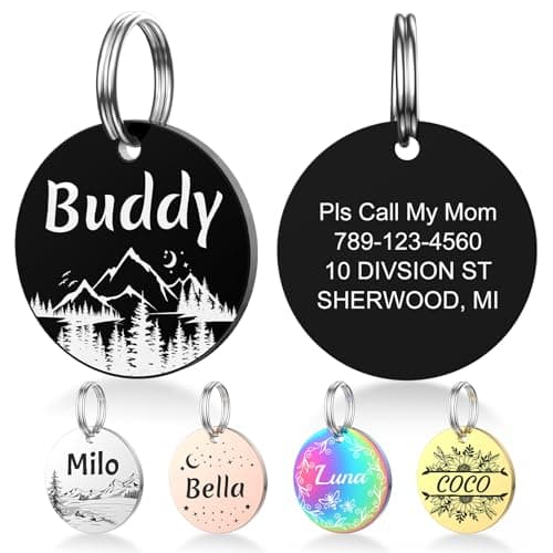 YEHANTI Dog Tags Personalized for Pets with Name Pattern Art Design - Engraved with Laser - Stainless Steel Cats Dogs ID Tags - Stylish Dog Collar Accessories (Round)