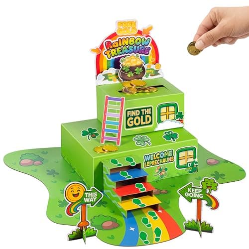 LEKSON St. Patrick’s Day Leprechaun Trap Kit with Coin Drop Slot, Interactive Leprechaun Trap Box for Kids, How to Catch a Leprechaun Craft, Tabletop Holiday Decoration
