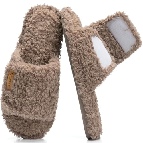 GOEWY Adjustable Open-Toe Women's Slippers,Cozy House Slippers with Memory Foam Indoor Outdoor Non-Slip Cute Ladies Shoes Sandals Gifts for Women Her Mom Bridesmaid Brown