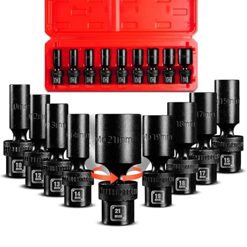 BLACKROBOT 3/8" Drive Deep Impact Swivel Socket Set, 9-Piece Flexible Wobble Socket, Metric 10-21mm, 6-Point CR-MO Steel, With Heavy Duty Storage Case