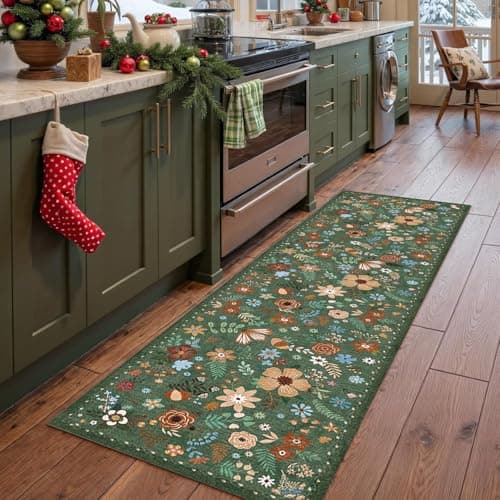 HiChiclife Runner Rug, Floral Rug, Long Rug for Hallway Kitchen,2'x 8',Green