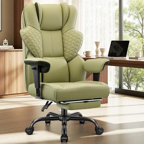 FelixKing Big and Tall Office Chair 500lbs - Ergonomic Desk Chair with Footrest, Scratch-Resistant PU Leather Computer Chair, 4D Lumbar Support Gaming Chair, Comfy Reclining Swivel Work Chair, Green