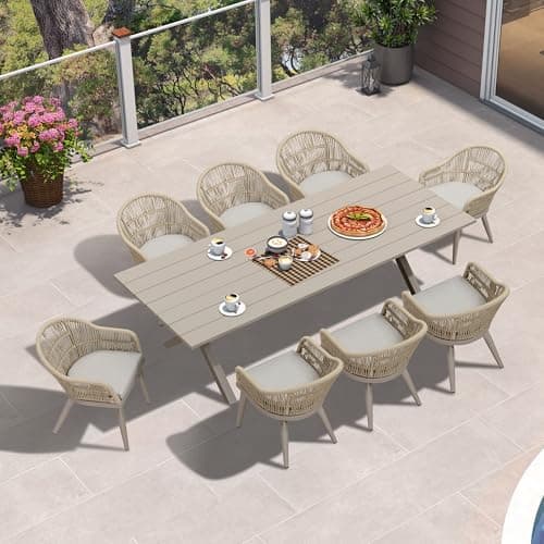 PURPLE LEAF 9 Pieces Patio Dining Set with Longer Table, Champagne