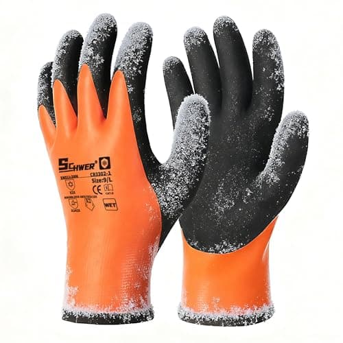 Schwer 2 Pairs FreezeGuard Winter Work Gloves, ANSI A2 Cut Resistant Freezer Gloves for Outdoor Cold Weather Keep Hands Warm, Waterproof Gloves for Shoveling Snow, Ice Fishing, M