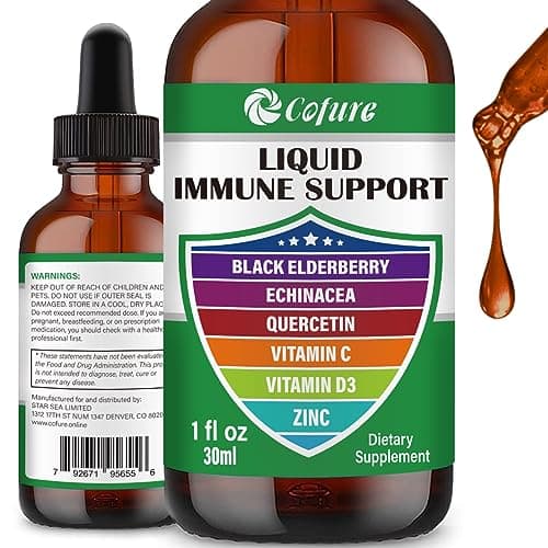 Zinc Quercetin Vitamin C D3 Liquid Immune Support with Organic Echinacea Elderberry, Immune Defense Drops Supplement for Adults- Vegan, Non-GMO, Gluten Free - 1 Fl Oz