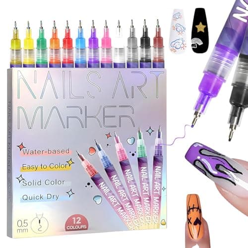 Hinourisha12pcs Nail Art Pens Sets, Nail Art Marker, 0.5mm Fine Tip Easiest Color Pens for Beginners painting nails, Nail Polish Pen Quick-drying Waterproof, Valentines Day Gifts for girls