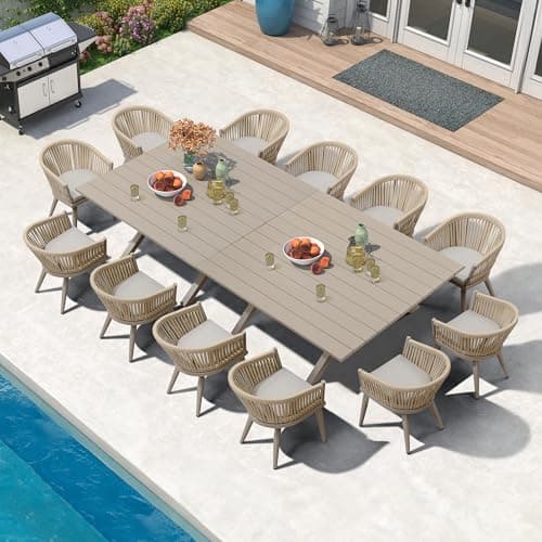 PURPLE LEAF 14 Pieces Outdoor Dining Set with Cushion Modern, Champagne