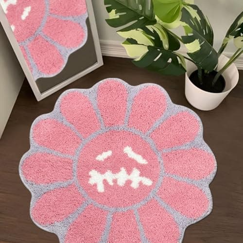 Shovagy Trippy Happy Face Rug Cool Rugs Tufted Quick Dry Bath Mats for Bathroom Non Slip Bath Mat Water Absorbent 3.3FT Pink Bathroom Rugs Halloween Gothic Ghost Skull Horror Decor Carpet