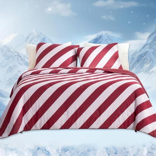 Snuggle Sac Mediterranean Stripe Cooling Comforter Twin Size Set, Q-Max >0.45 Cooling Blanket for Hot Sleepers & Night Sweats, Double-Sided Lightweight Breathable Summer Quilt, 68x90 Wine