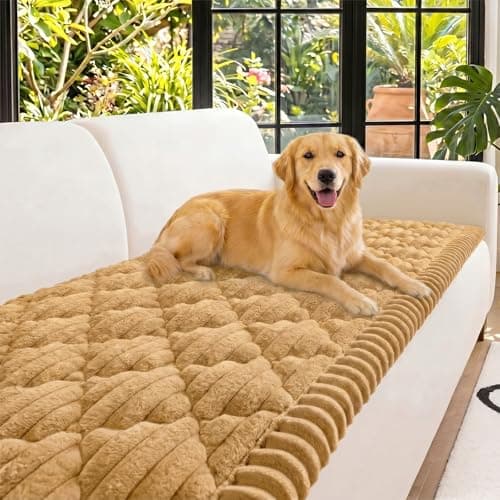 NILUOH Couch Cover for Dogs Washable, Non Slip Pet Couch Cover, Thick Plush Furniture Protector for Sofa, Protects Against Hair, Dirt and Scratches, Loveseat/Small Couch (Camel, 27.6" x 59")