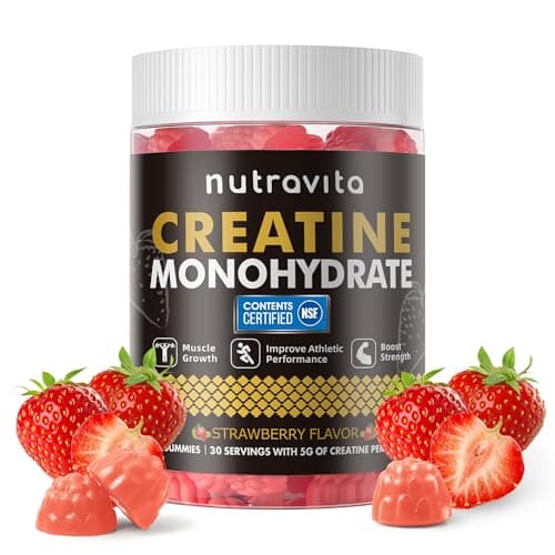 Nutravita NSF Certified Creatine Gummy - Creatine Monohydrate Gummies for Men & Women-5g of Creatine Monohydrate per Serving - Sugar Free,Vegan, Strawberry Flavor, 120 Count