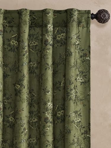 NICETOWN Forest Green Floral Linen Curtains 52x36 Inch 1 Piece