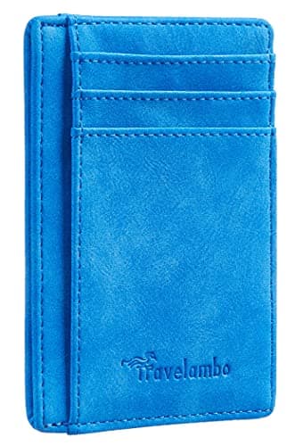 Travelambo Slim Wallet Front Pocket Minimalist Leather RFID Blocking Medium Size
