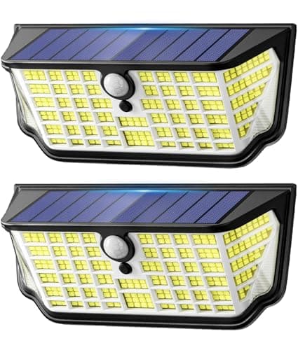Solar Motion Sensor Lights Outdoor 2Pack, 4500LM & 300° Wide Motion Sensor, 7000K Solar Flood Lights Solar Powered, 3 Lighting Modes Solar Security Spot Lights Waterproof for Fence Wall Yard Deck
