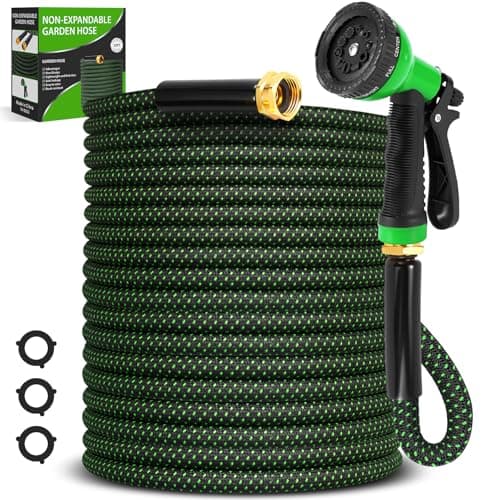 Garden Hose 50ft, Non-Expanding Water Hose, Lightweight, Kink Free, Sturdy, Leak-Proof, Portable, Flexible Hose with 10 Function Nozzle for Outdoor, Yard, Lawn, Car Wash and Camper Use