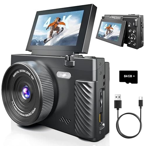 4K Digital Camera for Photography, 64MP WiFi Vlogging Camera with 180° Flip Screen, Point and Shoot Camera for YouTube, Beginner Camera with Beauty Mode & 64GB SD Card