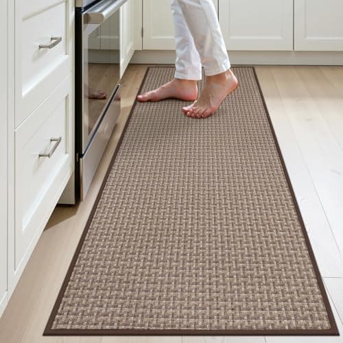 Ileading Kitchen Runner Rugs,Soft Braided Cushioned Rug for Kitchen Floor,Stain Resistant Comfort Standing Mats, Durable Non Slip Anti Fatigue Rubber Rugs for Laundry,Doormat,Front of Sink(Brown)