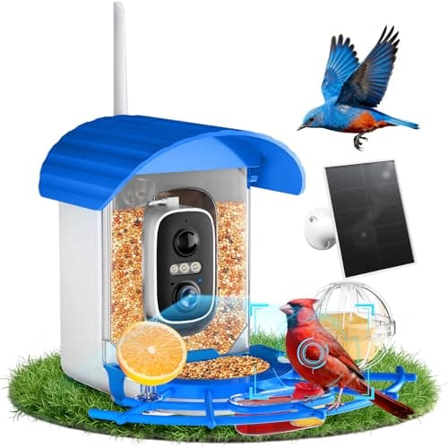 NIORSUN Smart Bird Feeder with Camera Solar Powered, 2K HD Video AI Recognition Feeder with Instant Notifications, Eagle Alarm, Infrared Night Vision, Ideal Gift for Family and Bird Lovers, Blue