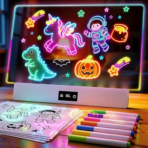 TAEMVV Lumiboard LED Drawing Board for Kids, 16-Inch Rechargeable Light Up Dry Erase Board with 8 Colors, 3 Dynamic Modes, 6-Level Dimmer, 15H Battery, Built-in Stand & Full Kit