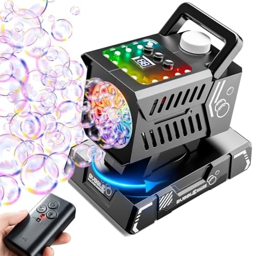 Bttyu Bubble Machine Remote Control,Automatic Rotation & 11 RGB Lights, 1800mAh Rechargeable Battery, USB-C Charge,Big Bubbles for Kids,Weddings, Birthday Parties, Outdoor Activities