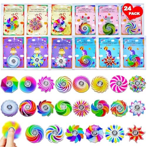 YXOTJHS 24 Pack Valentines Day Gifts For Kids Classroom With Fidget Spinner, Valentines Day Cards For Kids School Boys Girls, Bulk Fidget Valentines Gift For Class Exchange