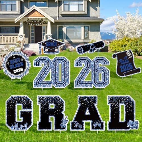 2026 Graduation Decorations Yard Signs – 10PCS Blue Congrats Grad Lawn Decorations with Stakes, Graduation Party Supplies, Large Outdoor Graduation Party Decor for High School & College