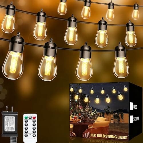 AurNyvaMay Outdoor String Lights with 20 Shatterproof Patio Deals S14 Vintage Edison Bulbs,2700K Dimmable Outdoor Lights,IP65 Waterproof LED String Lights for Outside, Patio Lights