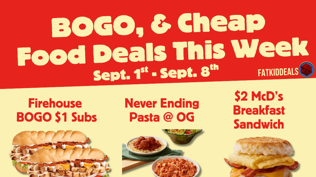 Free, BOGO, and Cheap Food Deals for September 1st to 8th
