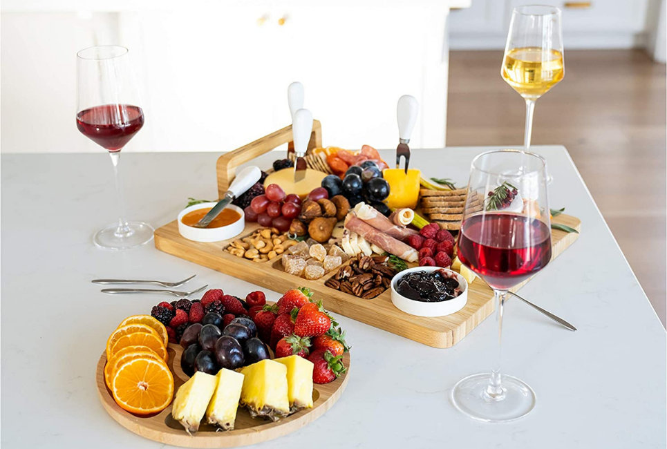 cheese and snack boards out on table